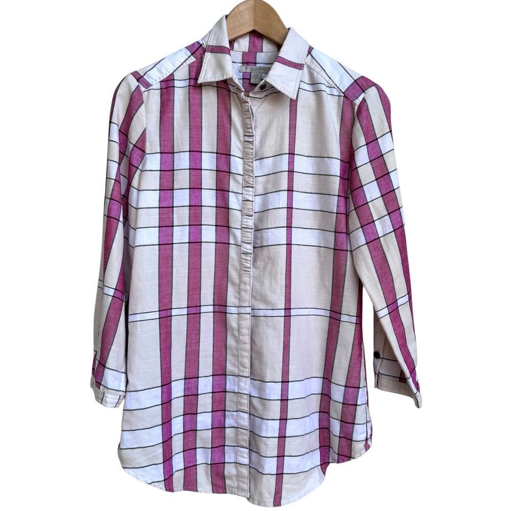 Burberry Brit Women’s Button Up Plaid Shirt Size S 3/4 Sleeve Tartan